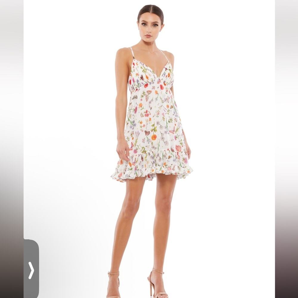 $238 msrp nwt ieena for Mac Duggal Floral Print Ruffle Hem Dress sz 2
